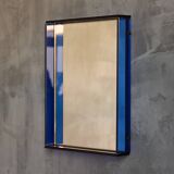 Blue Coloured and Mirrored Glass Wall Mirror, Italy, 1960s