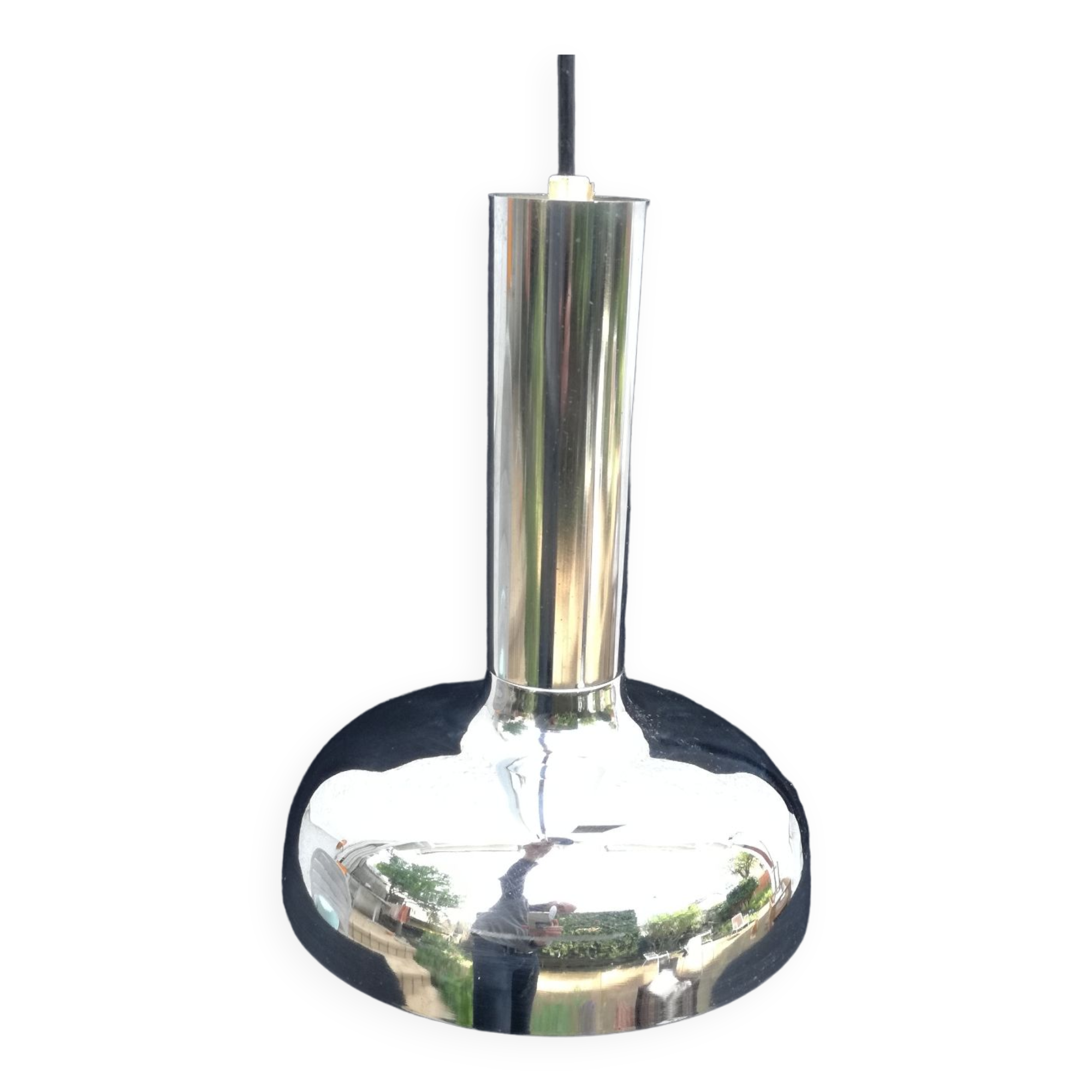 Chrome space age pendant lamp