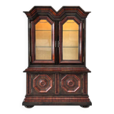 Baroque style backlit display cabinet in wood, glass and velvet
