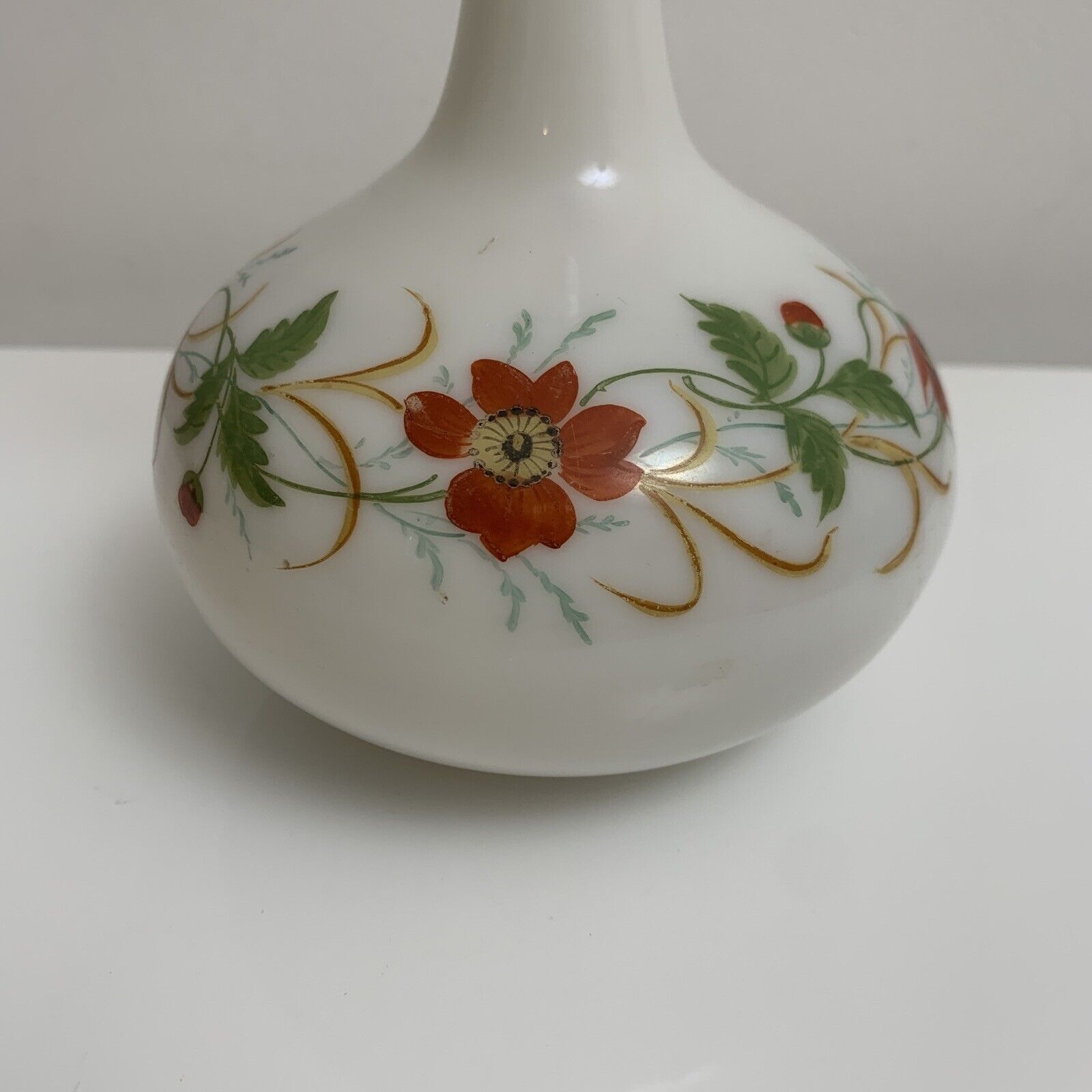 Old vase in opaline floral decoration painted