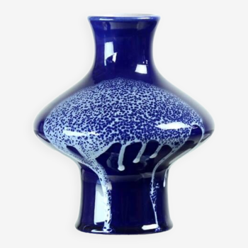 Vase vintage en céramique bleue, Tchécoslovaquie 1960