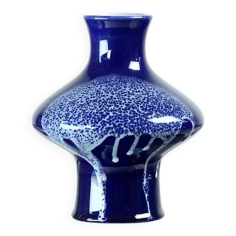 Vase vintage en céramique bleue, Tchécoslovaquie 1960