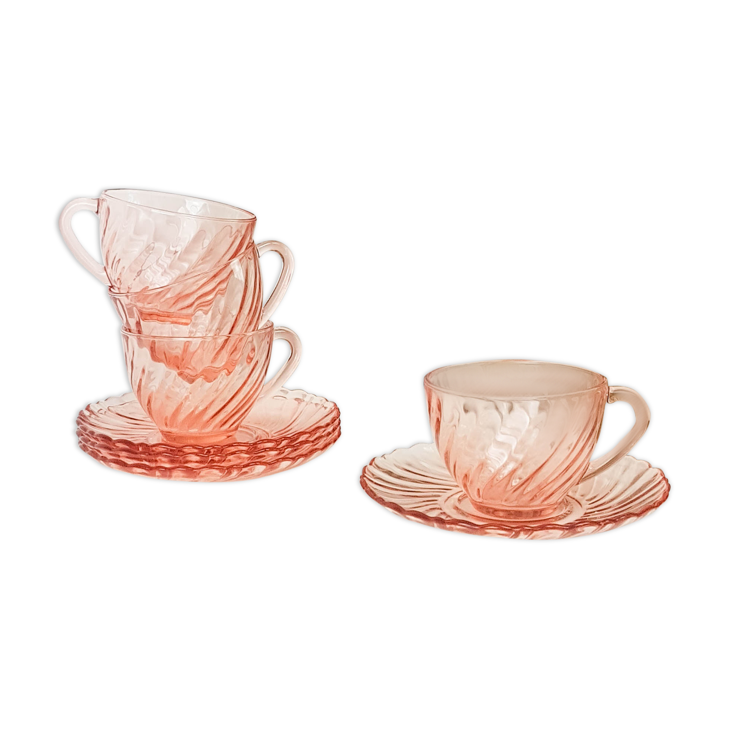 Lot Of 4 Cups Pink Depression Glass Breakfast Subcups Rosaline Arcoroc Luminarc Selency