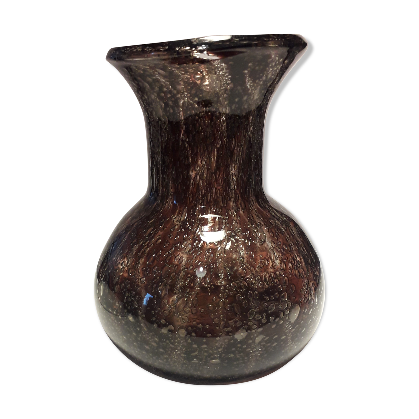 Plum-colored bubbled blown glass vase