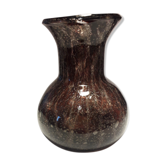 Plum-colored bubbled blown glass vase