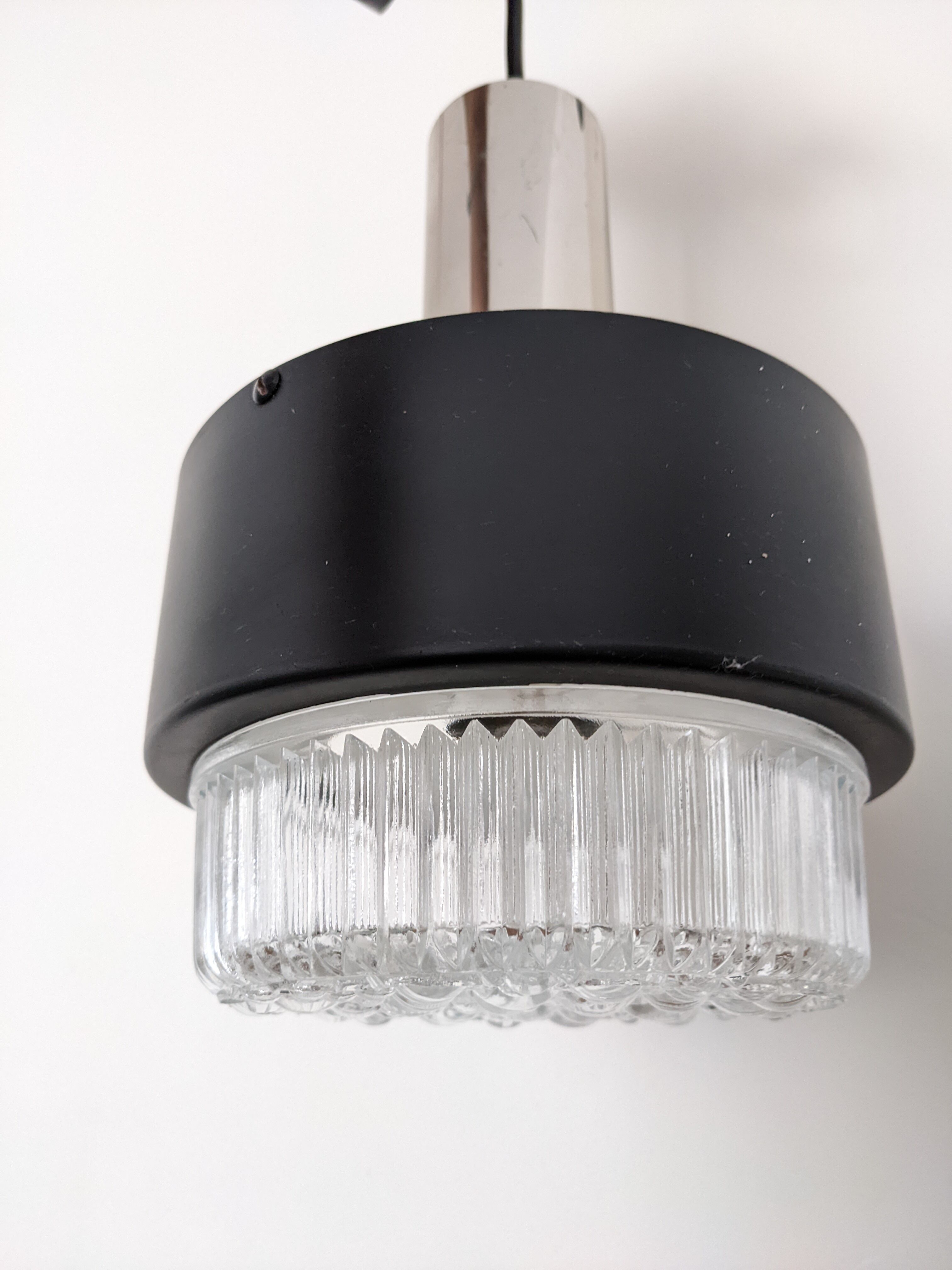 Vintage metal suspension black chrome and glass