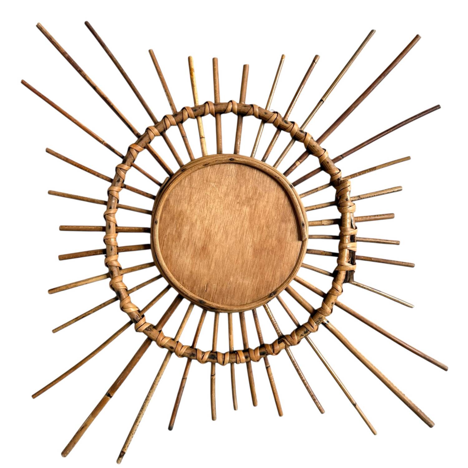 1950s French Artisan Rattan Sun Mirror