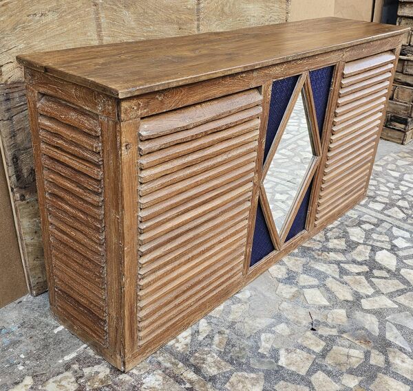 Ancien comptoir de boutiquier en teck birman