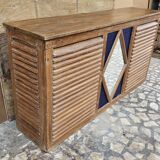 Ancien comptoir de boutiquier en teck birman