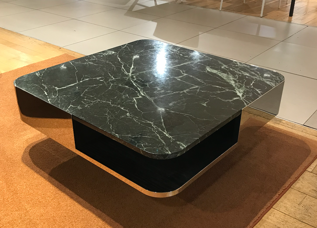 Table small marbre vert inox red edition