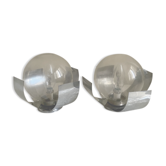 Pair wall lamps globe and chrome 1970