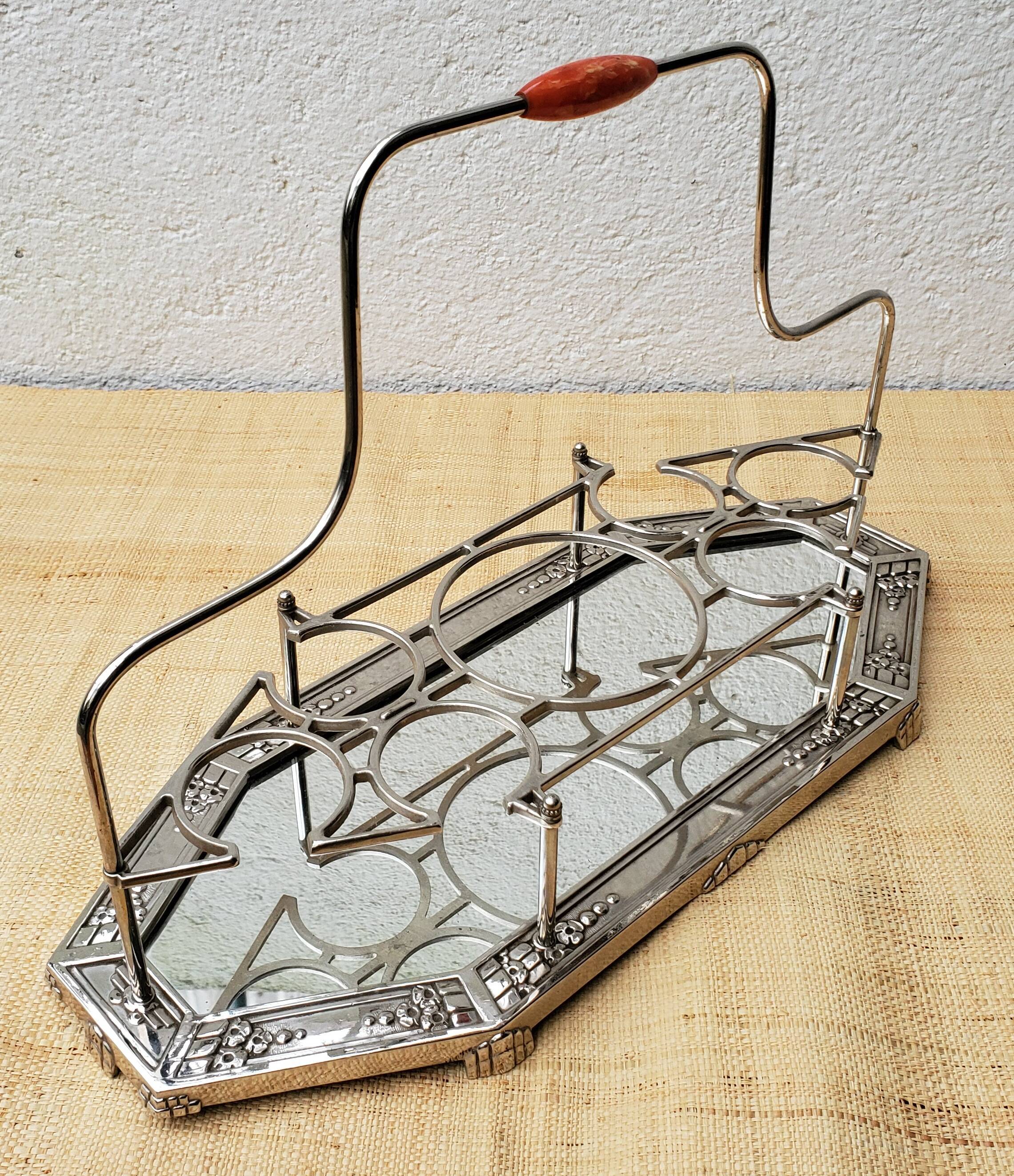 Glass door tray and art deco bottle