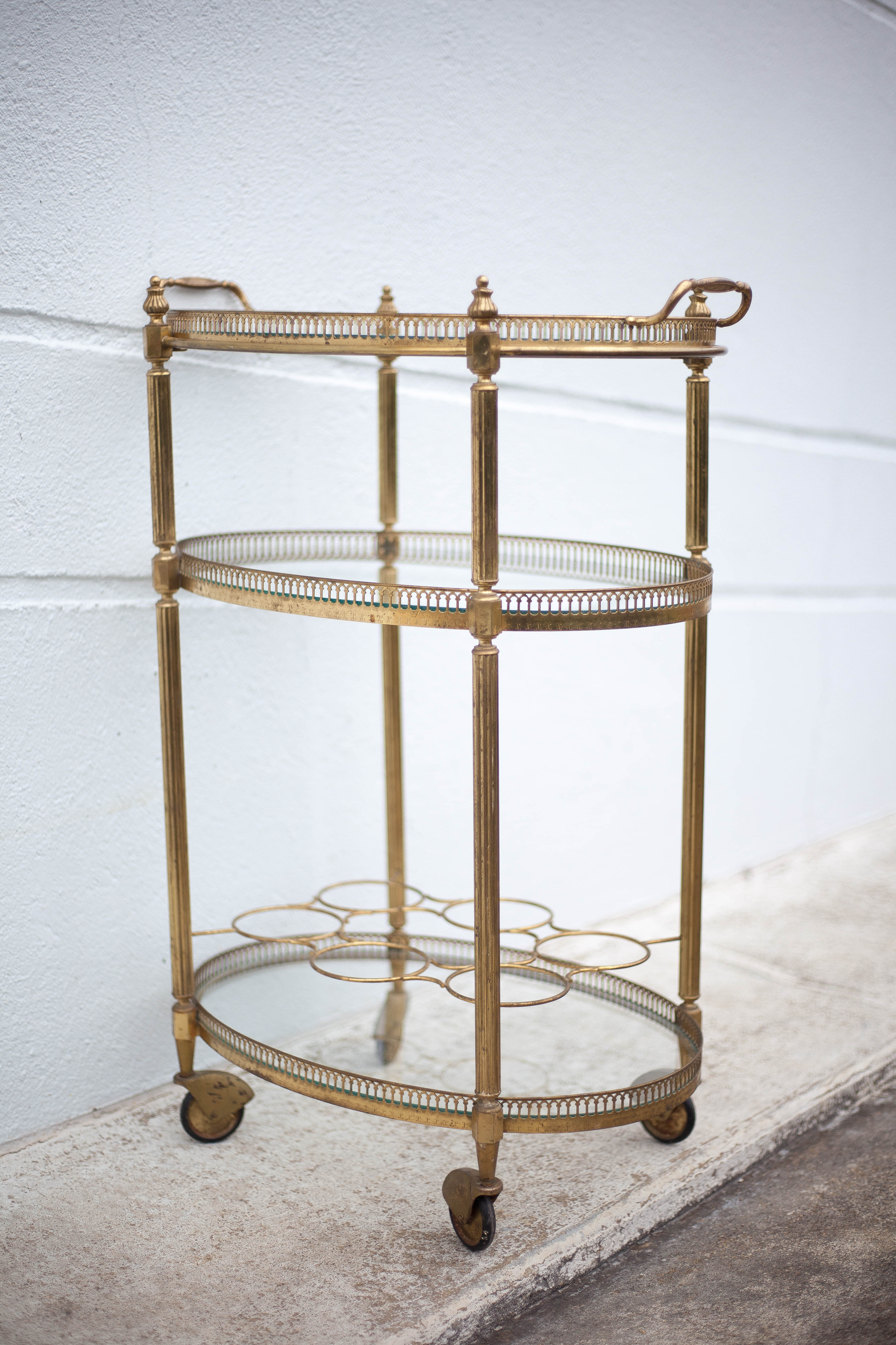 Brass service 3 floors, trolley with wheels