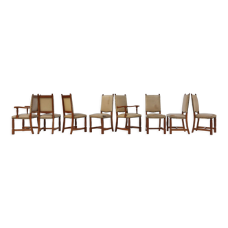 Art Deco dining room chairs in oak and leather 1940's