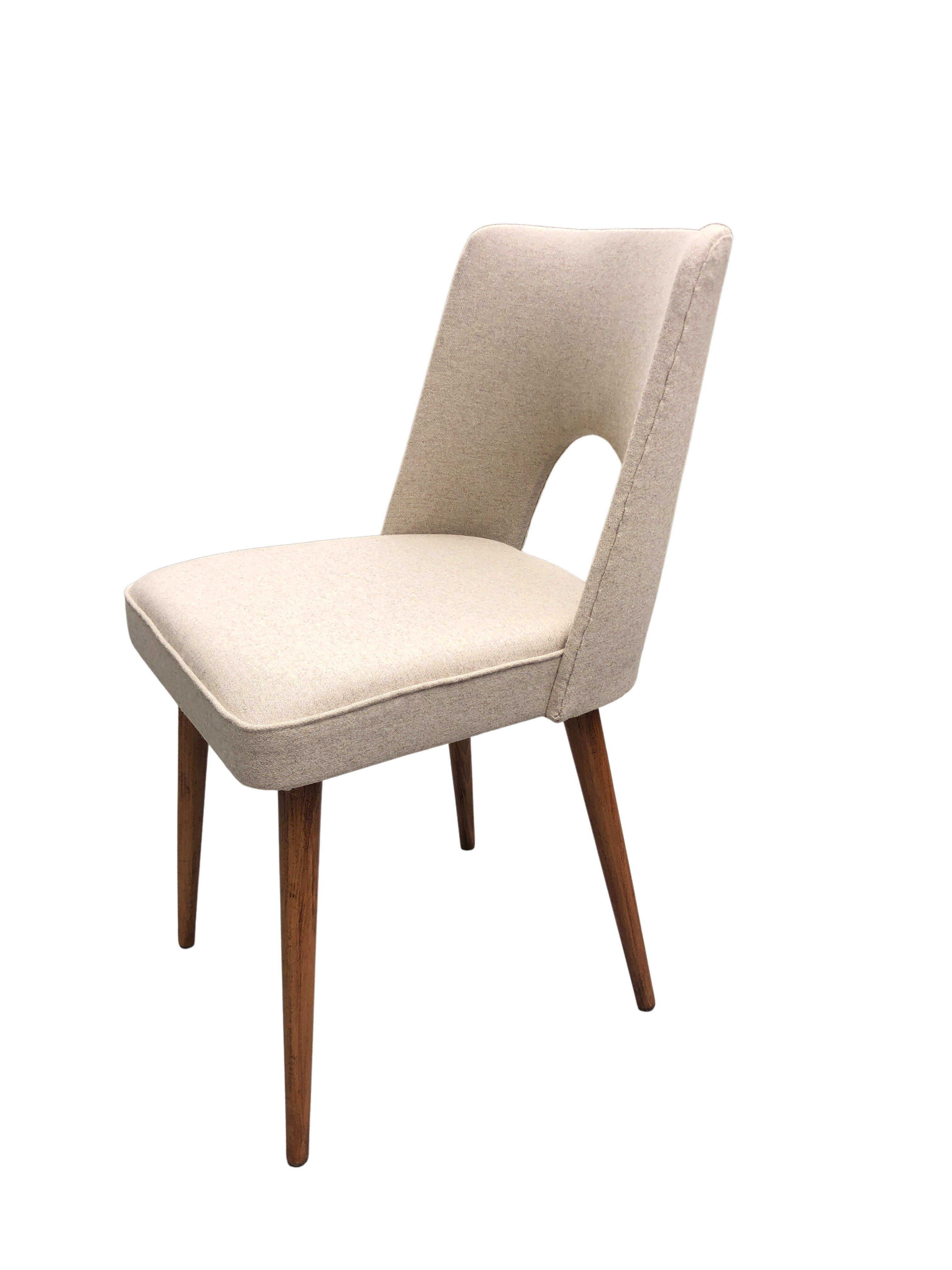 Beige Wool Shell Dining Chair by Lesniewski for Słupskie Fabryki Mebli, 1962