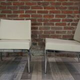 Pair of chrome and leather armchairs