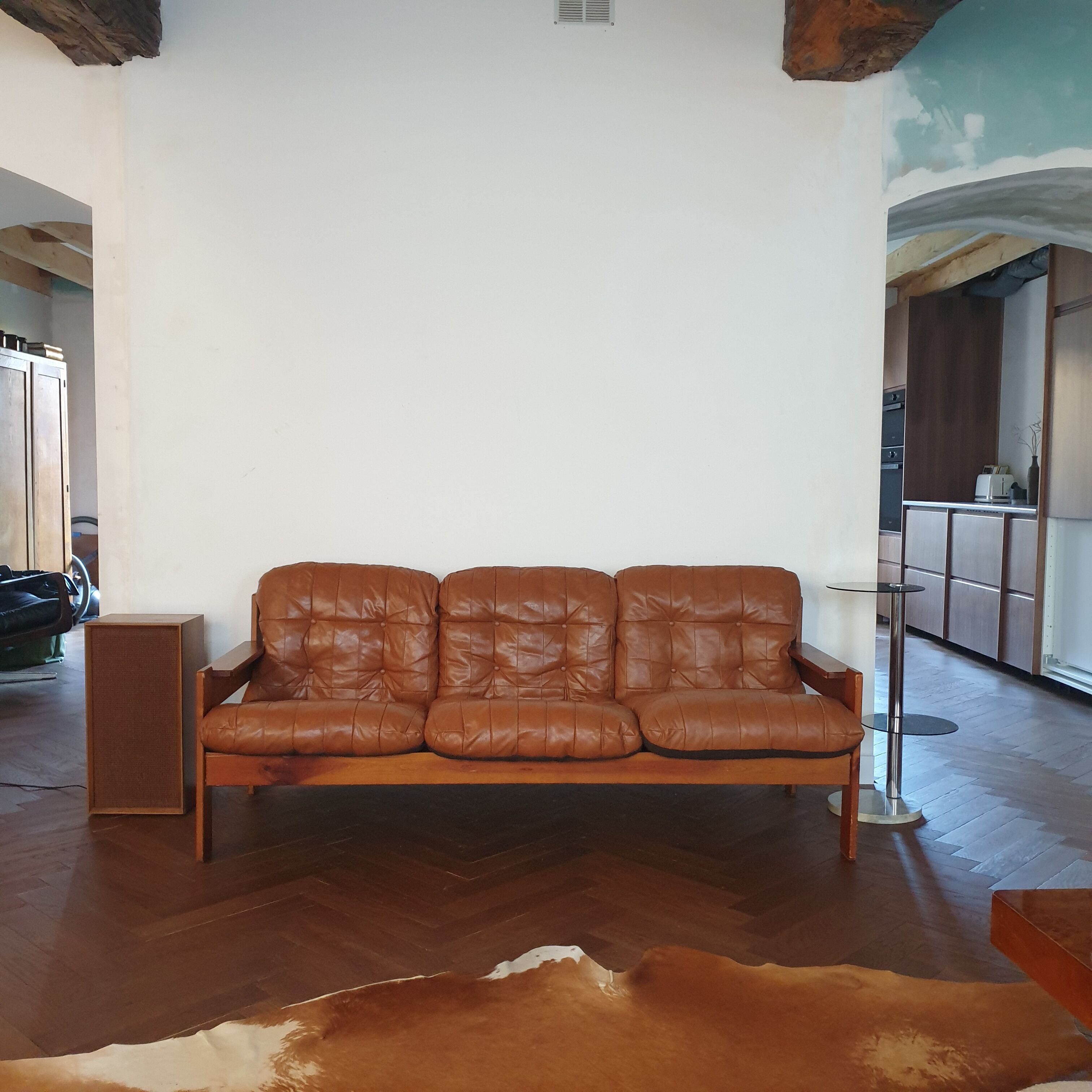 Vintage Danish Scandinavian sofa 3 seater camel leather