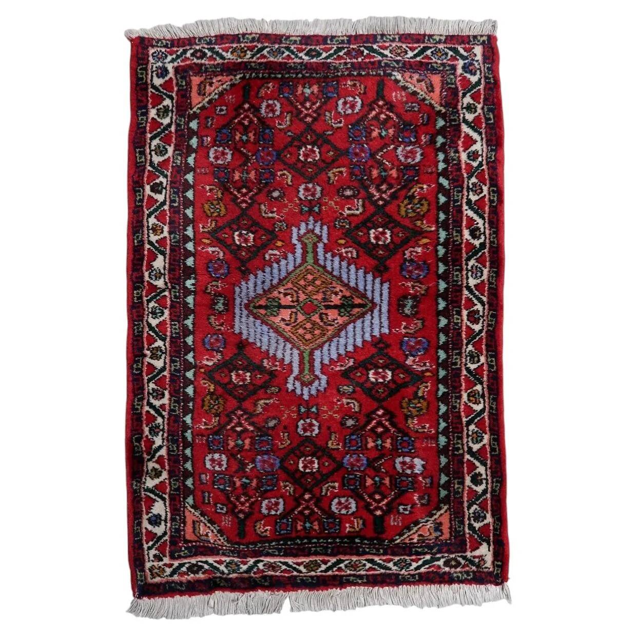 1960s Handmade Wool Rug with Red Medallion, 63 × 91 cm - 1C1289
