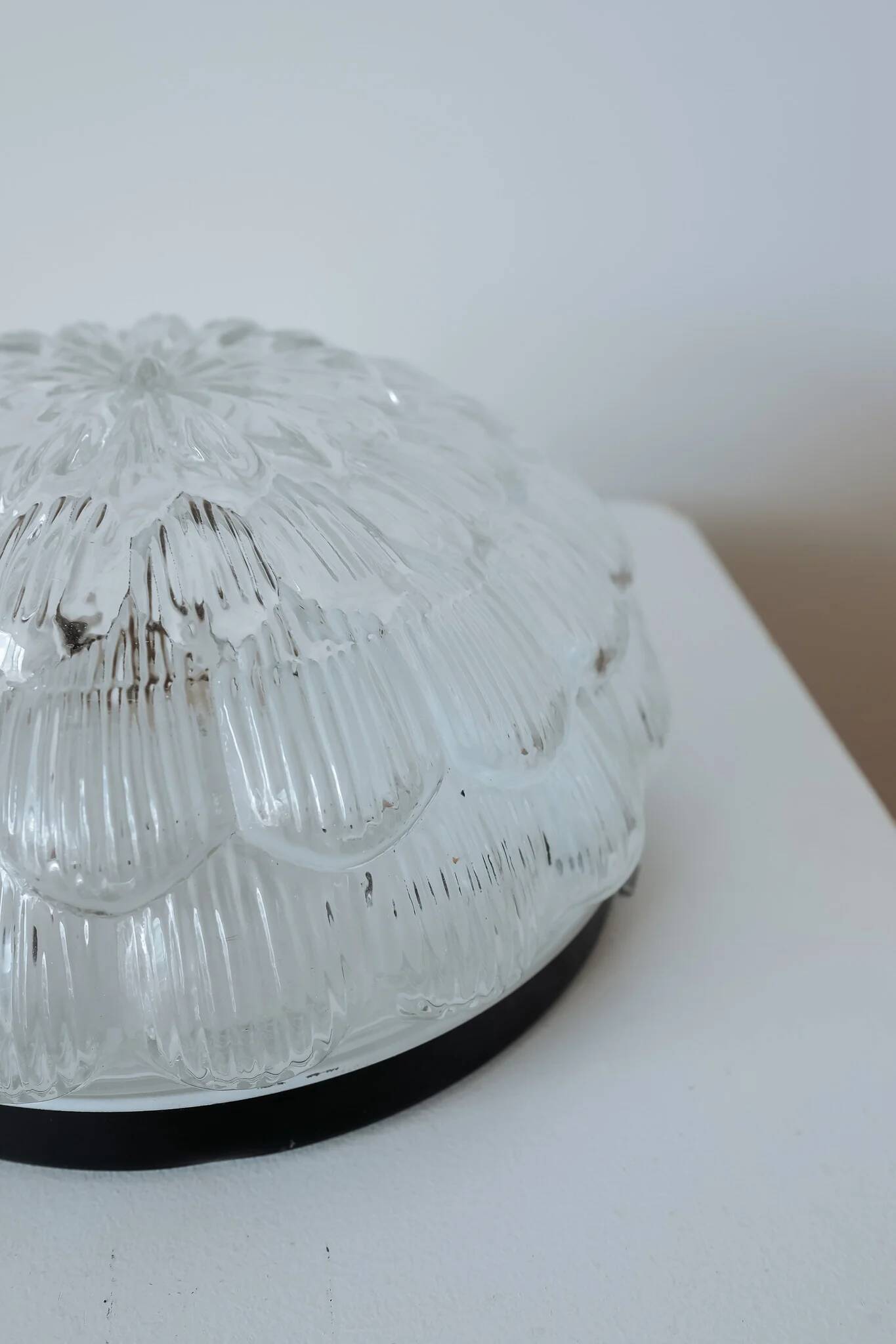 Vintage round glass ceiling light in the shape of a flower, 1970s.
