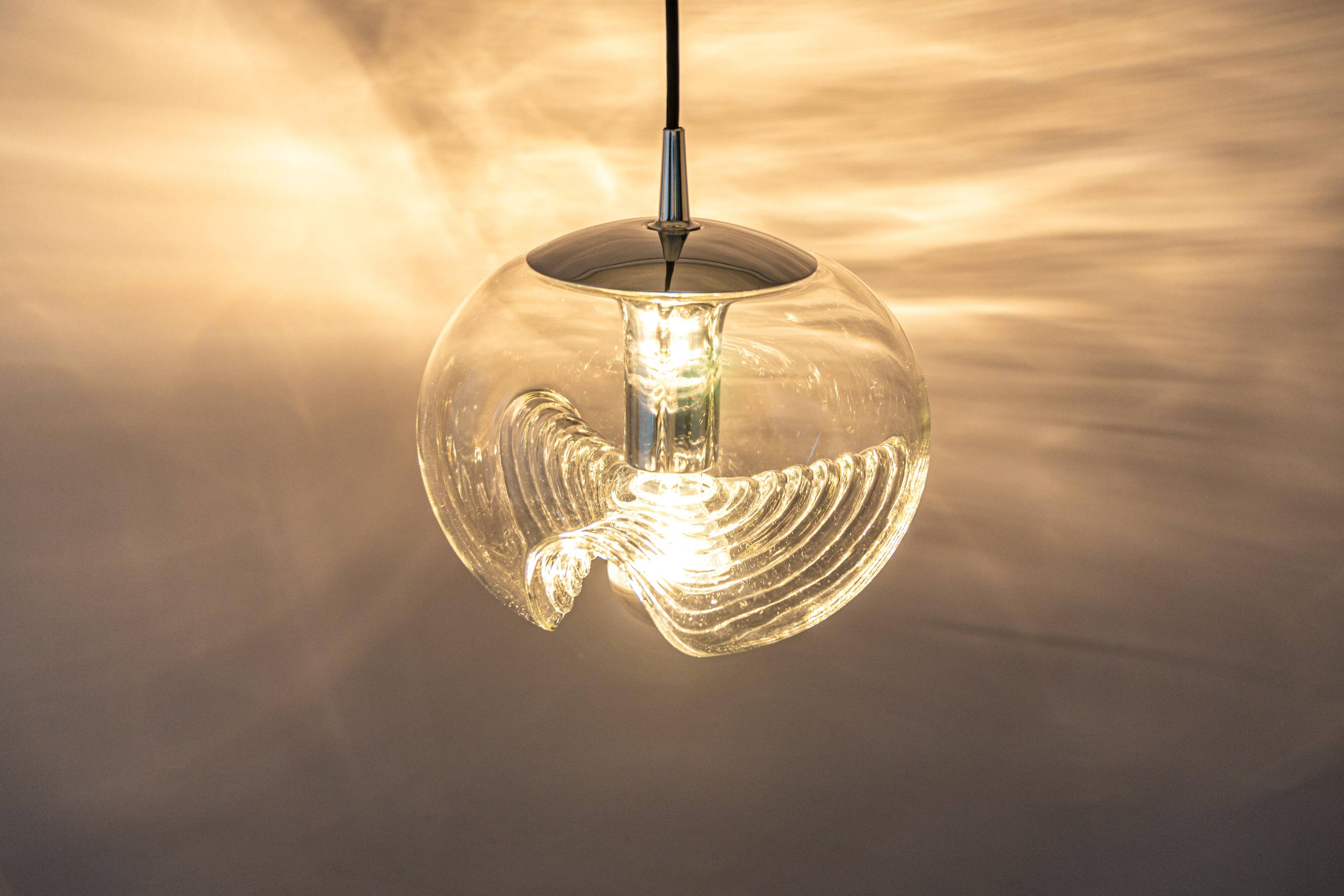 1 of 6 Large transparent glass pendant by Peill & Putzler, Germany, 1970s