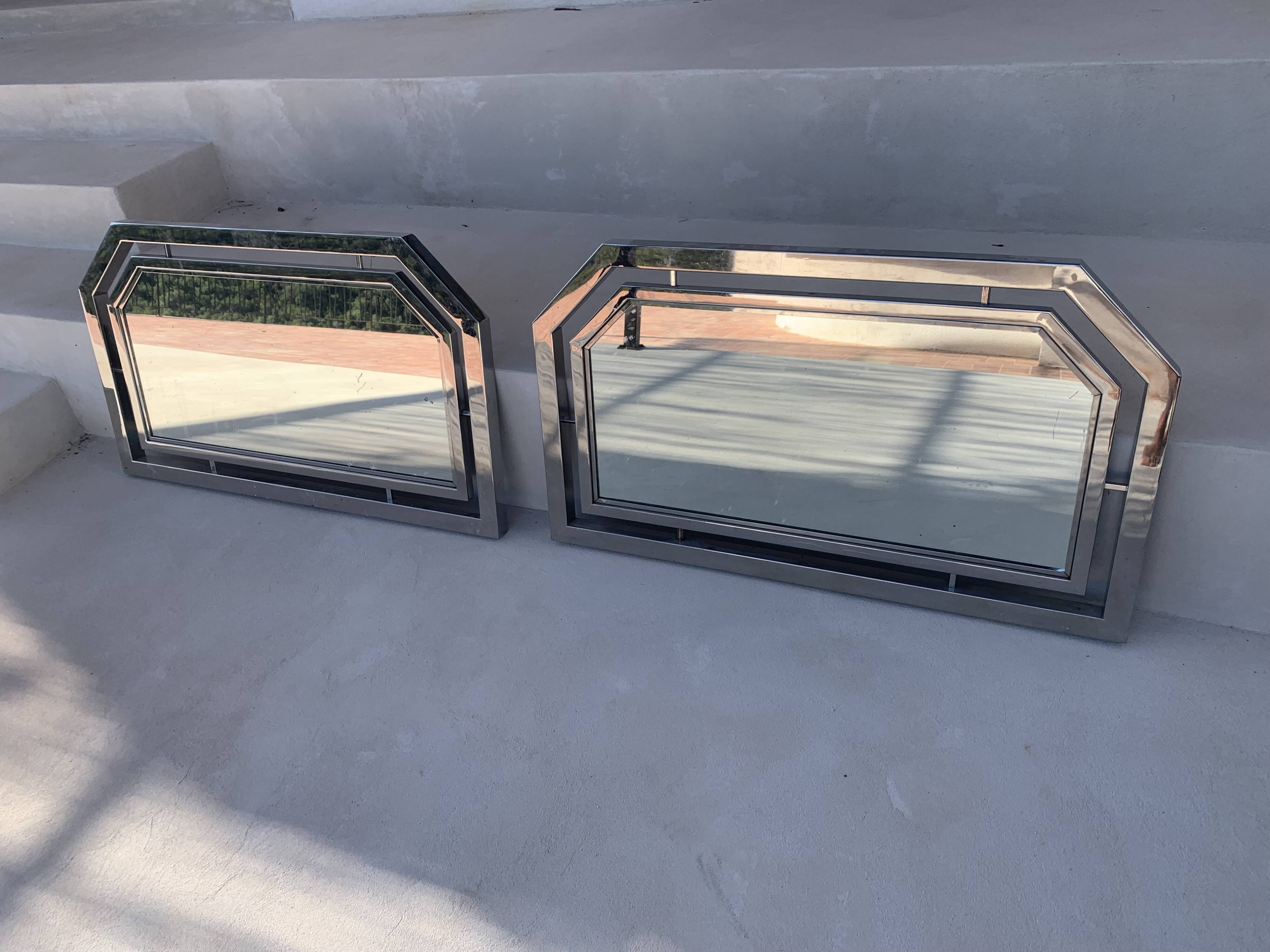 Pair of vintage 1930s Art Deco chrome-plated metal mirrors - 103 x 60 cm