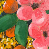 Peinture, vase rose et jaune