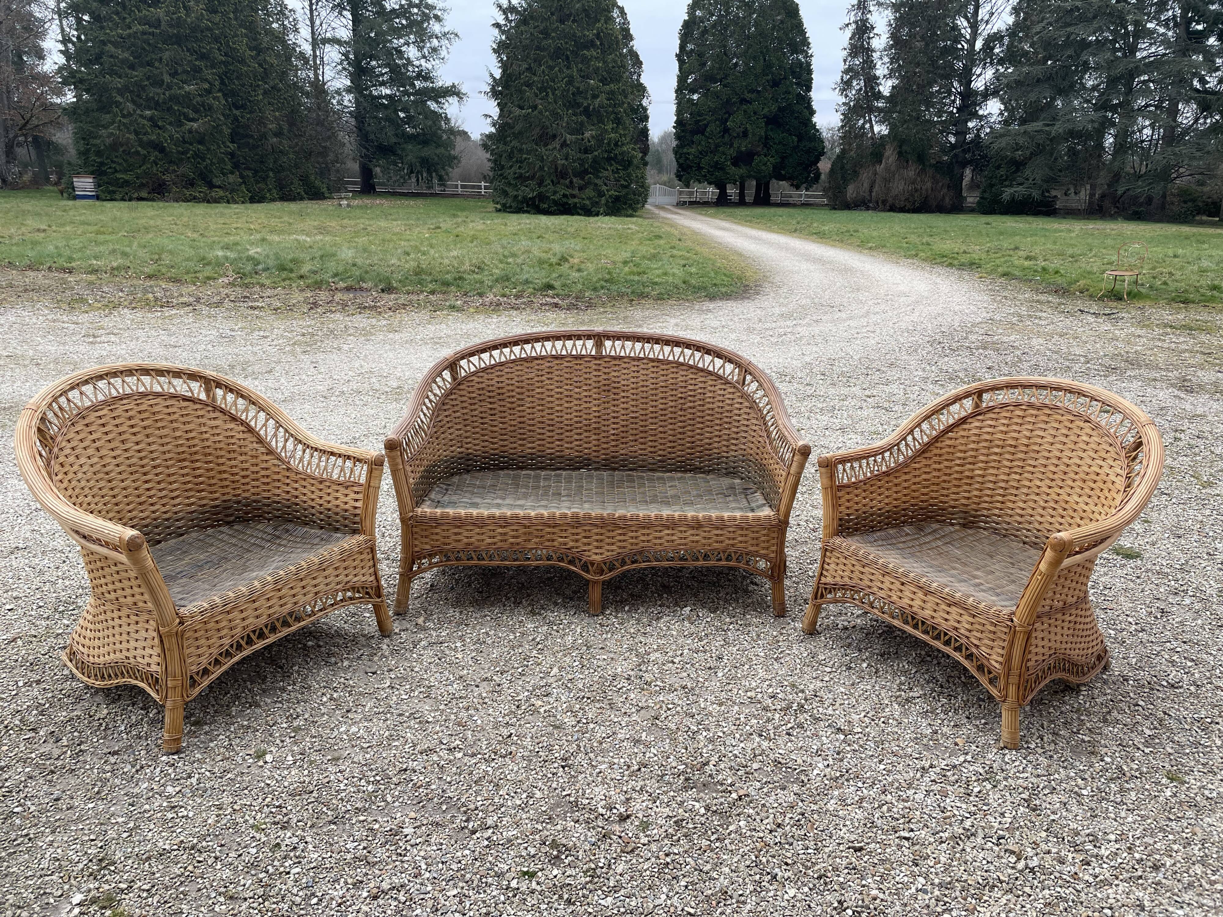 Salon de jardin en rotin 1980