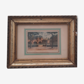 Antique engraving, framed, titled "Le Pont Neuf".