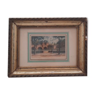 Gravure ancienne, encadrée, titrée "Le Pont Neuf".