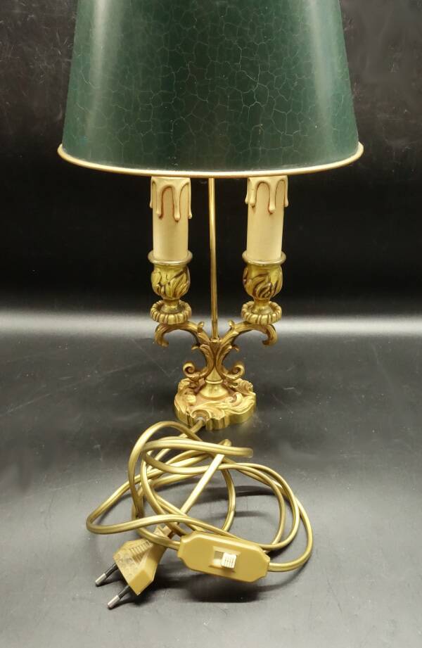Louis XV style lamp from Lucien GAU - green sheet metal lampshade with cracked effect