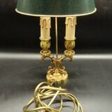 Lampe style Louis XV de chez Lucien GAU - abat-jour vert tôle effet craquelé