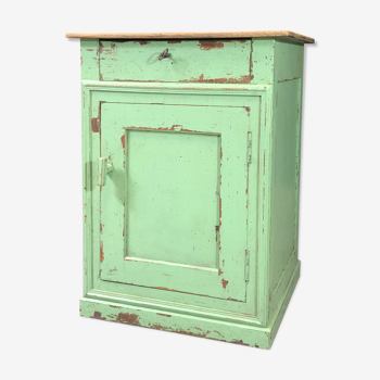 Old wooden accent furniture, aged green patina