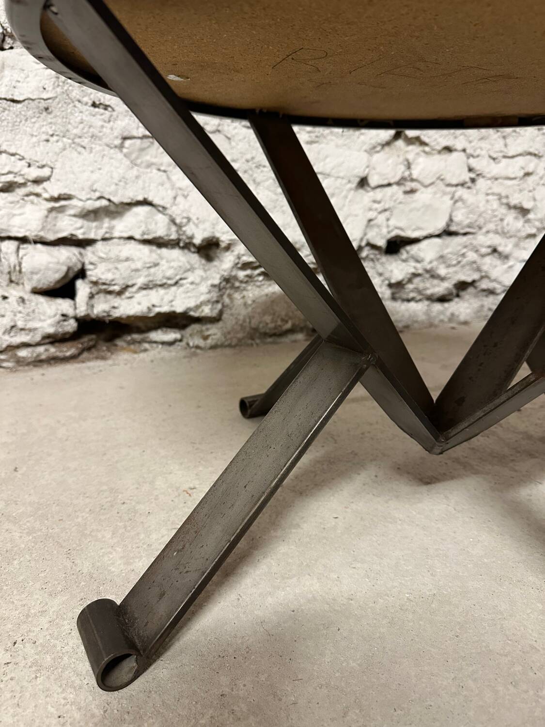 Vintage round ceramic and wrought iron coffee table