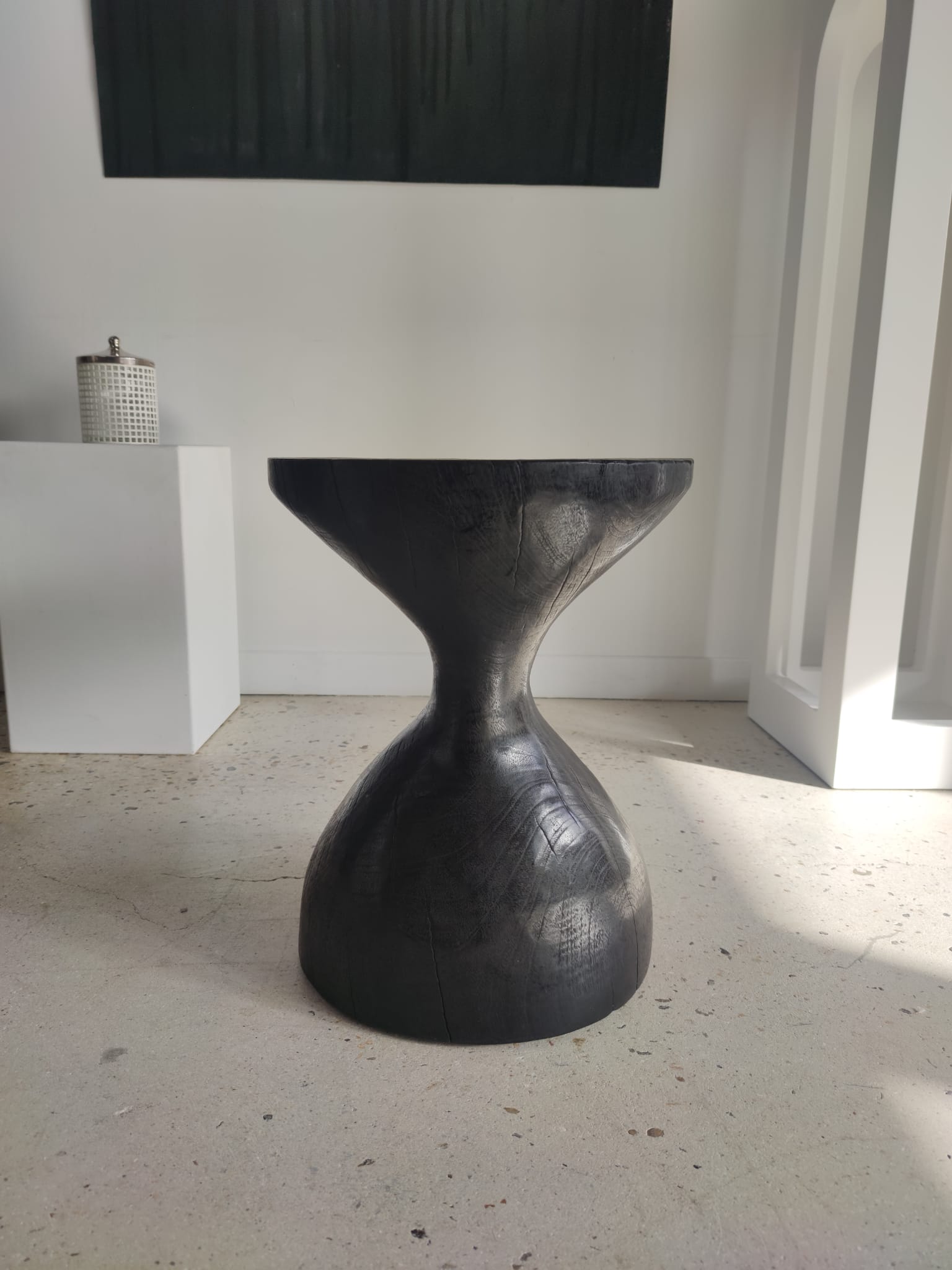 Sofa end in solid wood monoxyl organic shape black color