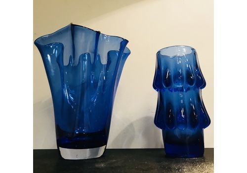 Blue Art Glass Vases By Jiri Brabec For Sklo Union Rosice   1970 S