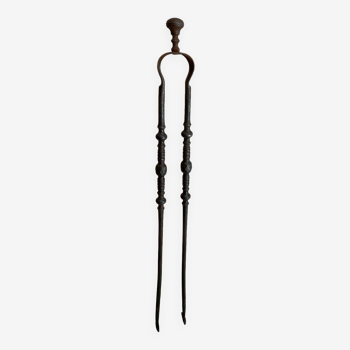 18th century fireplace tongs in wrought iron