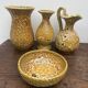 Set of 3 vases and 1 trinket tray, Honey / Fat Lava Vallauris, 1970s