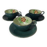 3 old lunches and saucers in faience of Longchamp