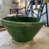 Large green varnished earthenware salad bowl