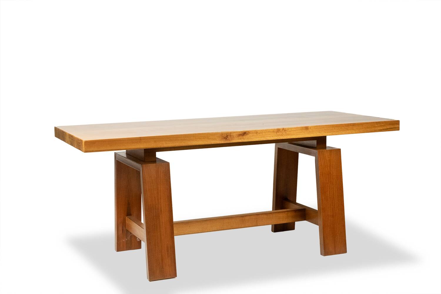 Light cherry wood varnished desk. 1970s