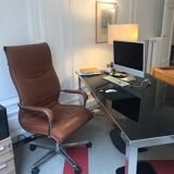 Bureau en verre rétro laqué noir et alu brillant