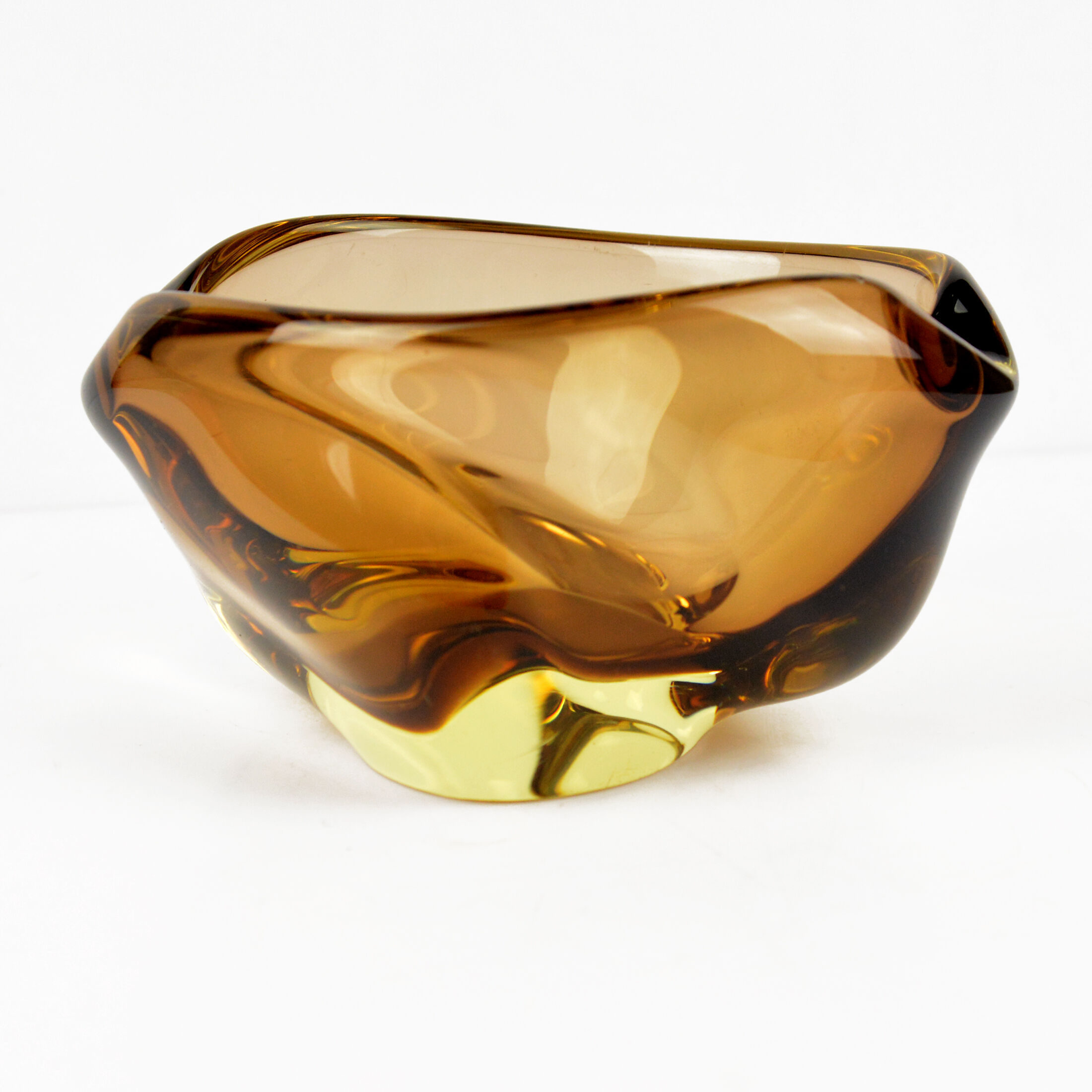 1960s organic modern form glass ashtray designed by M. Klinger, Železny Brod Sklo, Czechoslovakia