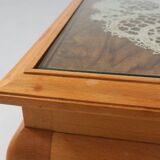 Side Table in Beech with Lace Inlay and Glass Top, France 1950s