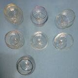 Set of 7 iridescent and colored cognac glasses