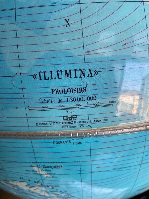 Globe terrestre lumineux mappemonde vintage Illumina 1965