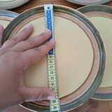 6 vintage green stoneware and enamel plates