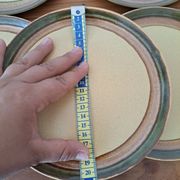 6 vintage green stoneware and enamel plates