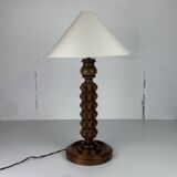 Brutalist wood turned table lamp in the style of Charles Dudouyt, 1940s