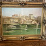 Oil on canvas depicting the "Ponte Vecchio" in Florence.