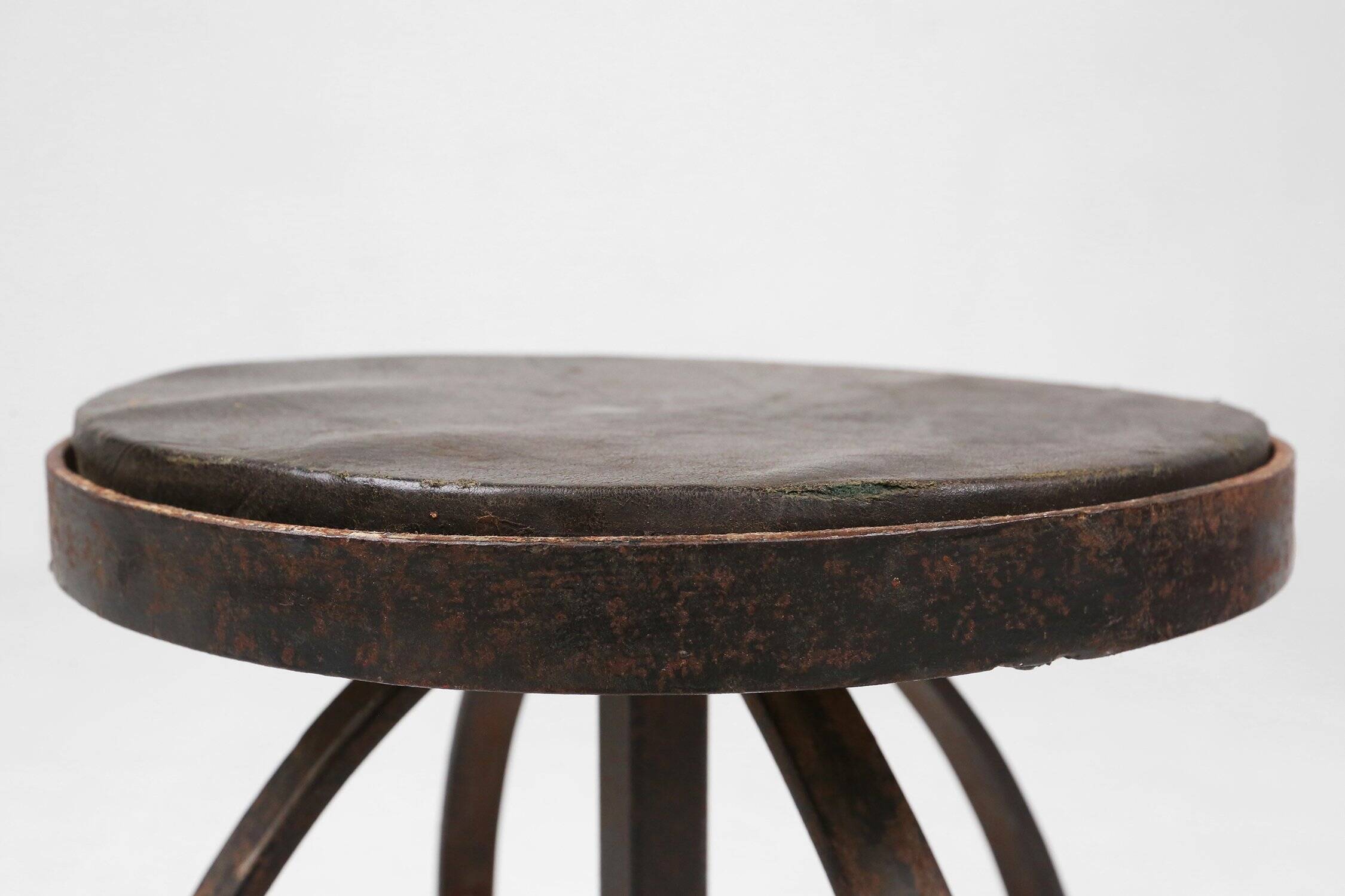Industrial Black Metal Stool with Frame, France 1920s